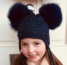 Load image into Gallery viewer, Luxury Embellished Double Pom Pom Hat
