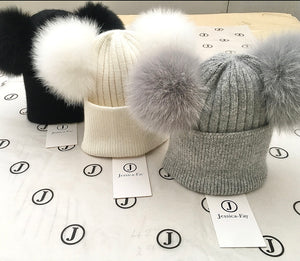 Cashmere Double Pom Pom Hats - Adults