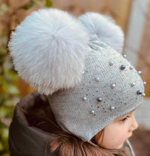 Load image into Gallery viewer, Luxury Embellished Double Pom Pom Hat
