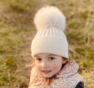 Oatmeal Cashmere Pom Pom Hat