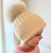 Load image into Gallery viewer, Oatmeal Cashmere Pom Pom Hat
