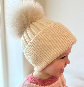 Oatmeal Cashmere Pom Pom Hat