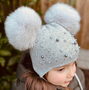 Luxury Embellished Double Pom Pom Hat