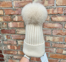 Load image into Gallery viewer, Oatmeal Cashmere Pom Pom Hat
