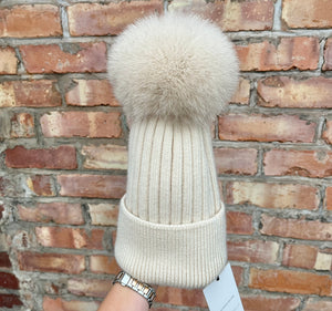 Oatmeal Cashmere Pom Pom Hat