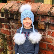 Load image into Gallery viewer, Pale Blue Stocking Stitch Hat with Luxury Pom Poms
