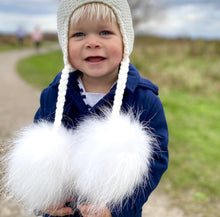 Load image into Gallery viewer, Cream Stocking Stitch Hat with Luxury Pom Poms
