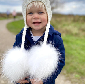 Cream Stocking Stitch Hat with Luxury Pom Poms