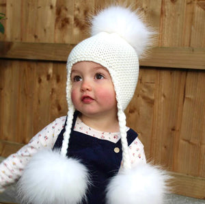 Cream Stocking Stitch Hat with Luxury Pom Poms