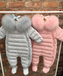 Snowsuit with Fur Hood - Baby Blue