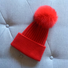 Load image into Gallery viewer, Red Cashmere Pom Pom Hat
