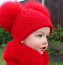 Load image into Gallery viewer, Red Cashmere Pom Pom Hat
