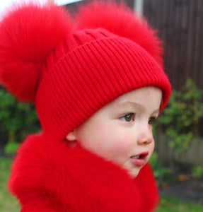 Red Cashmere Pom Pom Hat