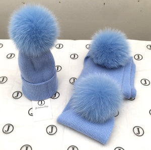 Pale Blue Cashmere Hat and Scarf Set