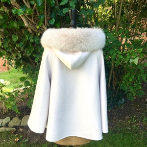 Oatmeal Cashmere Coat with Fur Hood Trim