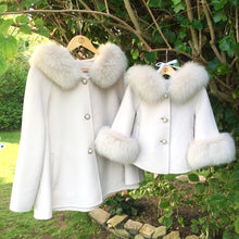 Load image into Gallery viewer, Oatmeal Cashmere Coat with Fur Hood Trim
