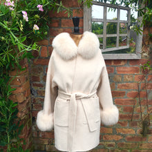 Load image into Gallery viewer, Cashmere Belted Coat with Fur Trim
