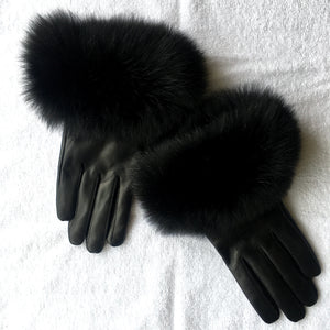 Fur Trimmed Leather Gloves