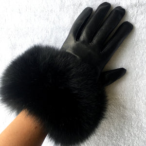 Fur Trimmed Leather Gloves