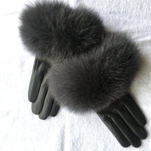 Fur Trimmed Leather Gloves