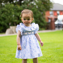 Load image into Gallery viewer, Blue Floral Hand Smocked Dress
