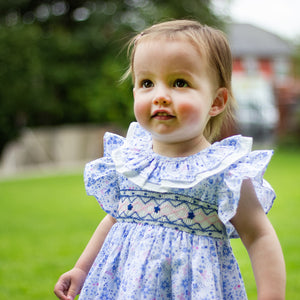 Blue Floral Hand Smocked Dress