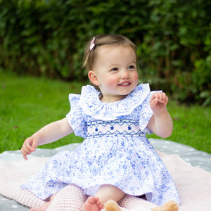 Blue Floral Hand Smocked Dress