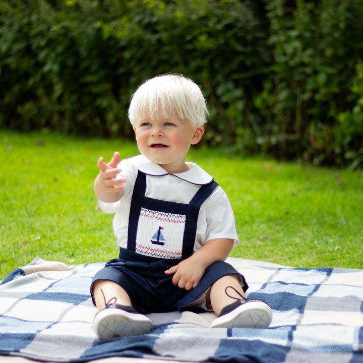 Smocked Sailboat Dungaree and Shirt Set