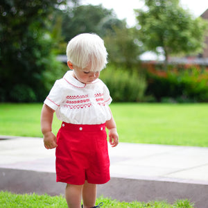 Red Smocked Short Set