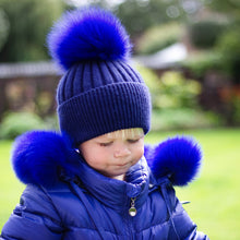 Load image into Gallery viewer, Navy Blue Cashmere Pom Pom Hat
