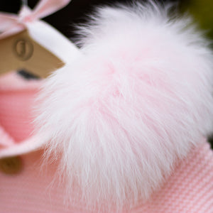 Knitted Pramsuit with Fur Hood - Pink