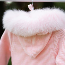 Load image into Gallery viewer, Knitted Pramsuit with Fur Hood - Pink
