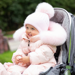 Snowsuit with Fur Hood - Pale Pink