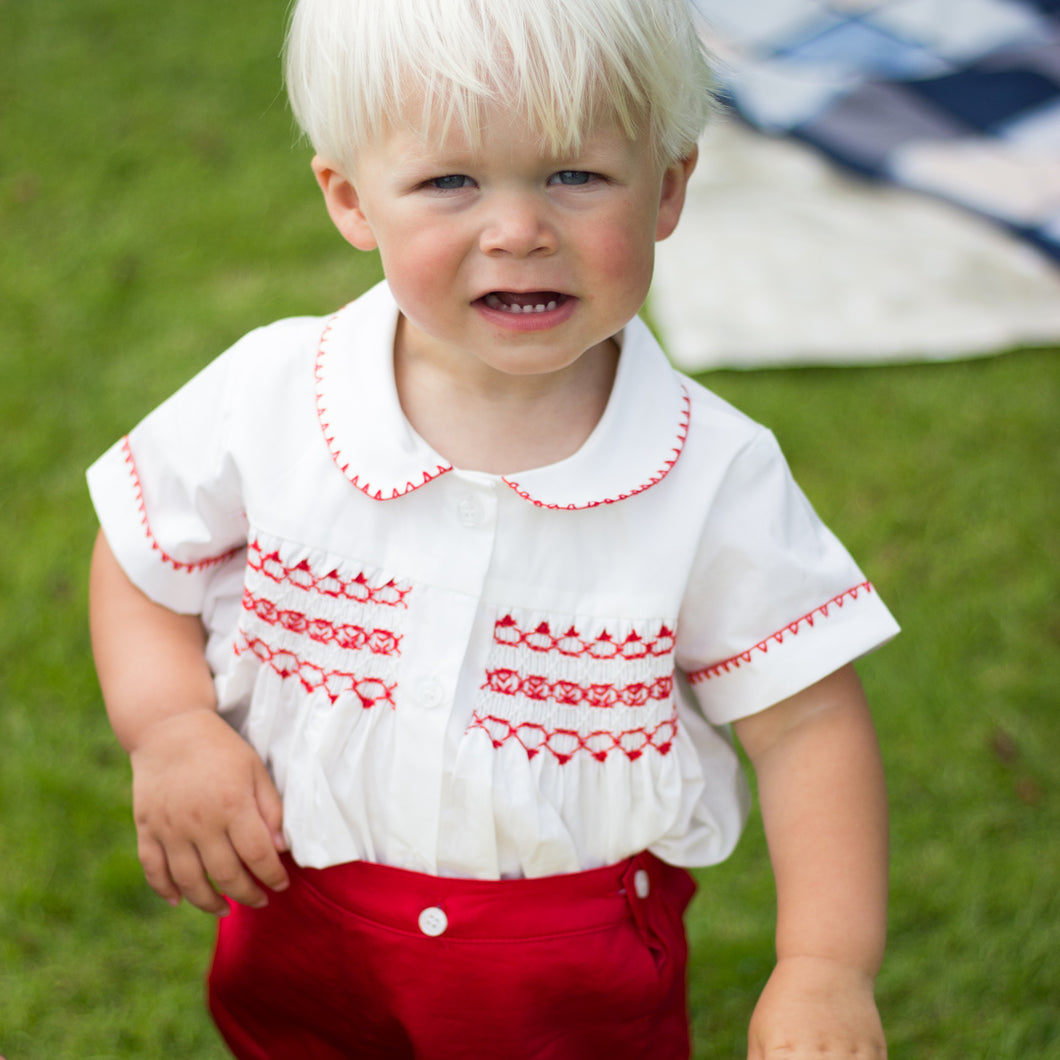 Red Smocked Short Set