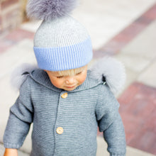 Load image into Gallery viewer, Knitted Pramsuit with Fur Hood - Grey
