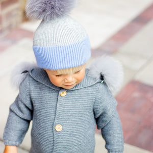 Knitted Pramsuit with Fur Hood - Grey