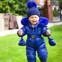 Load image into Gallery viewer, Snowsuit with Fur Hood - Navy Blue
