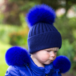 Navy Blue Cashmere Pom Pom Hat