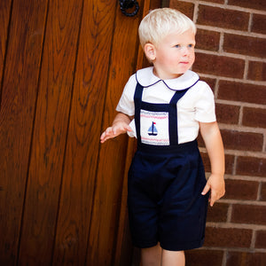 Smocked Sailboat Dungaree and Shirt Set