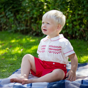 Red Smocked Short Set