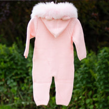 Load image into Gallery viewer, Knitted Pramsuit with Fur Hood - Pink
