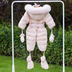 Snowsuit with Fur Hood - Pale Pink