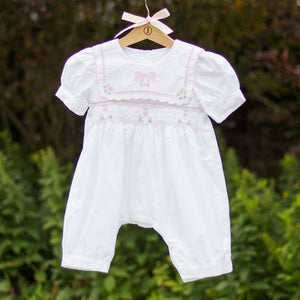 Hand Smocked Bow Romper