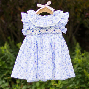 Blue Floral Hand Smocked Dress