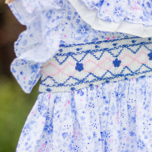 Blue Floral Hand Smocked Dress