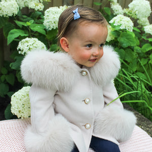 Oatmeal Cashmere Jacket with Fur Trim