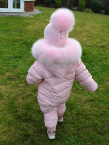 Snowsuit with Fur Hood - Pale Pink