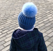 Load image into Gallery viewer, Denim Blue Cashmere Pom Pom Hat
