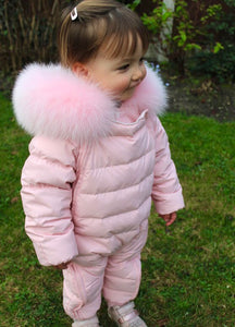 Snowsuit with Fur Hood - Pale Pink