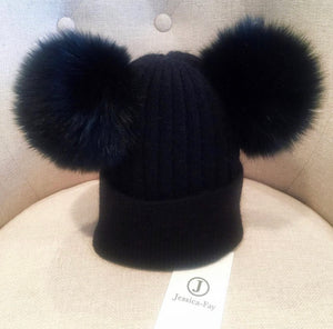 Cashmere Double Pom Pom Hats - Adults